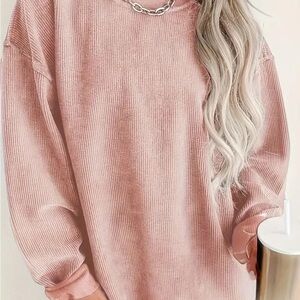 Women's Pink Ribbed Top NEW Oversized Pink Textured Long Sleeve Shirt